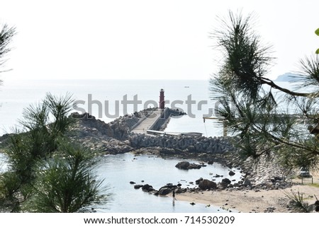 Beach lighthouse in Korean Peninsula, South Korea. 