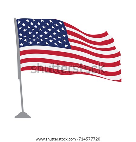 Isolated flag of the United States on a pole, Vector illustration