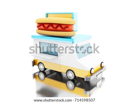 3d illustration. Hot dog food truck. Fast food concept. Isolated white background

