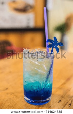 Cold Blue Hawaiian cocktail in a summer season
