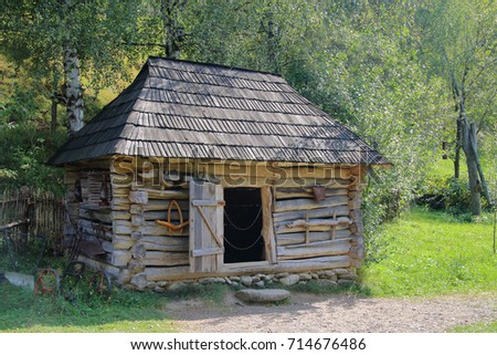 The picture was taken in Ukraine, in Kolochava village. In the photo there is an old village barn for livestock.