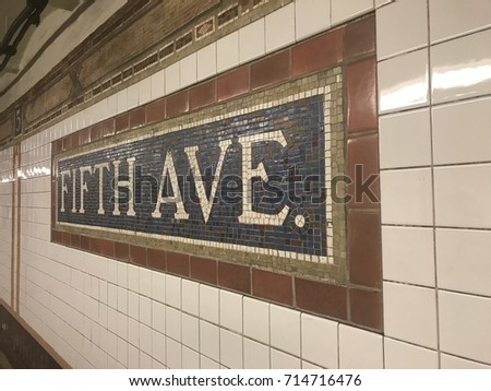 Art of fifth avenue vintage tiles mosaic in New York subway station