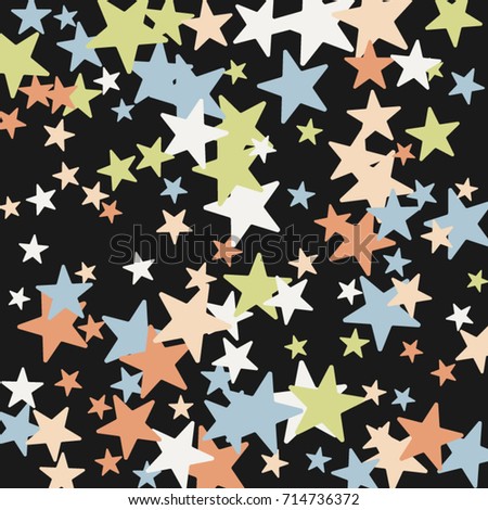Vintage abstract black vector background with stars of confetti. Decorative pattern with multicolored stars. Old fashion illustrations of space. Holiday, glamor background 