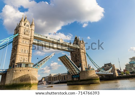 View of tower bridge at sunset, London, uk