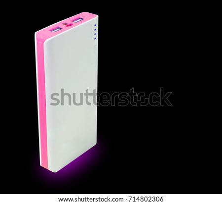 power bank pink light backlight stocking technology stock on black background