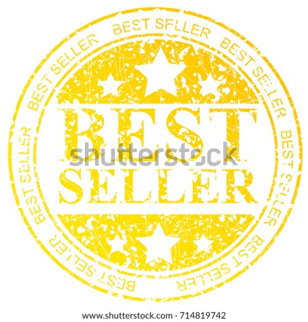 Yellow Shinning Grunge Circle Sign : Best Seller,  Isolated on White 