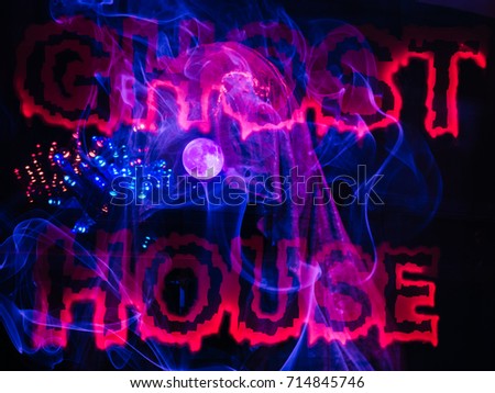 Halloween Concept,
Ghost Silhouette Isolated Figure with mystic moonlit night in fog on dark background