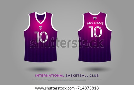basketball t-shirt design uniform set of  kit. basketball jersey template. violet and black color, front and back view volleyball jersey mock up. Vector Illustration