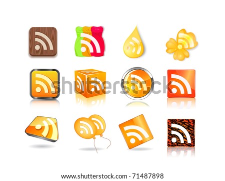 different style of rss icon set isolated on white background