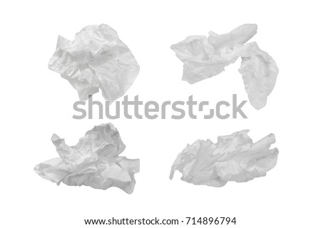4 Screwed up piece of Tissue isolated on white background Royalty-Free Stock Photo #714896794