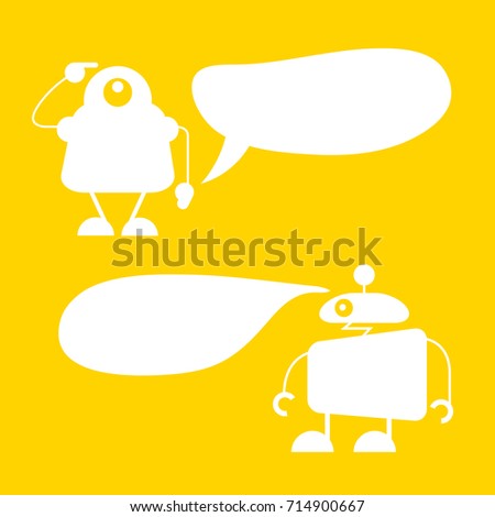 funny monster and robot with speech bubble on yellow background