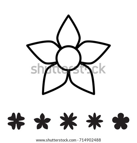 Flower icon collection. Daisy symbol or logo, template, pictogram. Blossom silhouette. Black and white thin line vector illustration. Minimal style