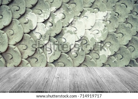 Stone wall texture background surface natural color , process in vintage style with white wood terrace with world map