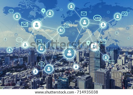 Social networking service concept. Worldwide connection. Mixed media. Royalty-Free Stock Photo #714935038