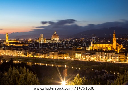 Scenic view of Florence after sunset from Piazzale Michelangelo, Florence, Italy