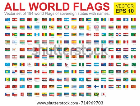 The flags of all countries of the world, all sovereign states recognized by UN, vector image. Royalty-Free Stock Photo #714969703