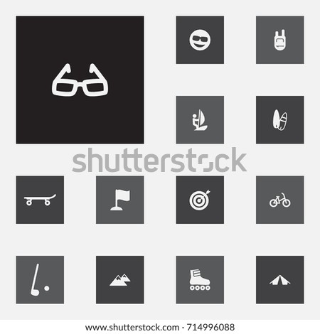 Set Of 13 Lifestyle Icons Set.Collection Of Tent, Smile, Dart And Other Elements.