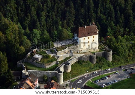 aerial view of castle Royalty-Free Stock Photo #715009513