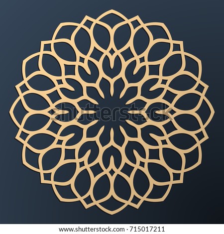 Laser cutting mandala. Golden floral pattern. Oriental silhouette ornament. Vector coaster design. Royalty-Free Stock Photo #715017211