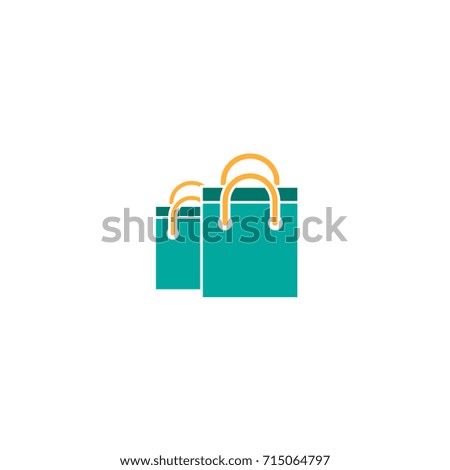 two turquoise empty shopping paper bags. flat icon isolated on white.  vector illustration. Stylish package for purchase