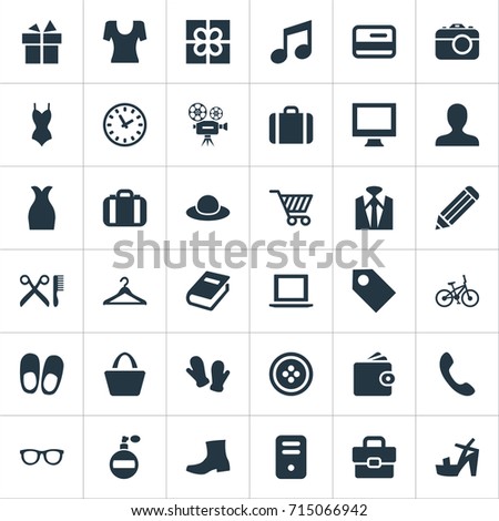 Vector Illustration Set Of Simple Accessories Icons. Elements Music, Payment, Digital Camera And Other Synonyms Textbook, Briefcase And Musical.
