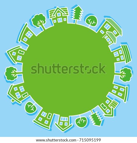 circle of simple house and tree - line drawing - ecological image