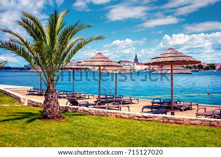 Picturesque spring view of popular summer resort Porec. Colorful spring seascape of Adriatic Sea. Great morning scene of Istrian Peninsula in western Croatia, Europe. Vacation concept background. 