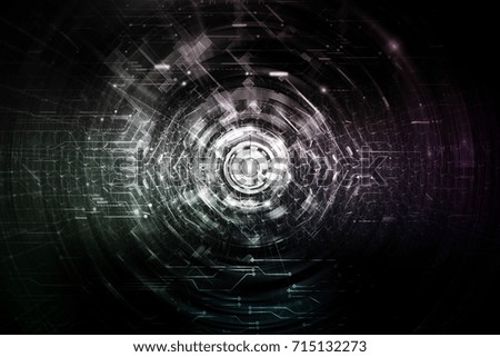 Digital cyberspace tunnel and Futuristic HUD hi tech technology background.
