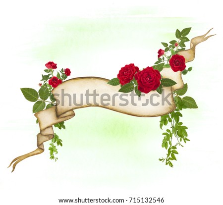 romantic rose background with banner and beautiful roses