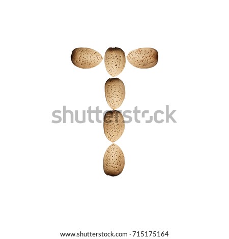 alphabet letter T, almond alphabet, creative english alphabet isolated on white background