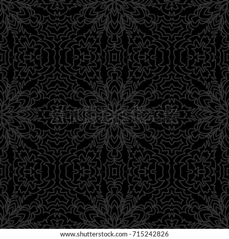 dark monochrome color Art deco Lace pattern with abstract geometric flowers. seamless vector illustration
