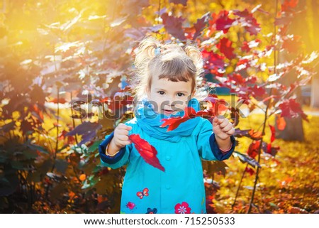 Child and autumn. Selective focus.