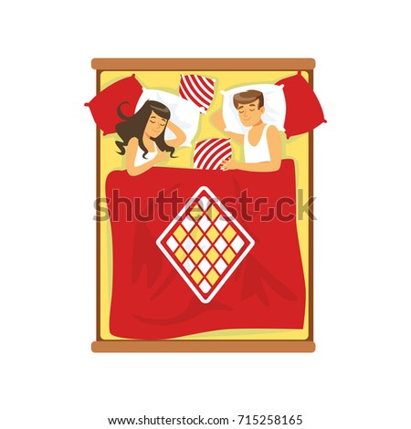 Young couple sleeping on the bed vector Illustration