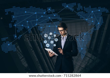 guy businessman working on a tablet