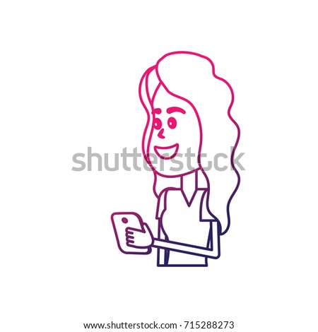 line beauty woman with hairstyle and smartphone in the hand