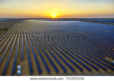 Aerial sunrise solar photovoltaic local