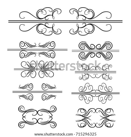Decorative monograms and calligraphic borders. Template signage, logos, labels, stickers, cards. Graphic design page. Classic design elements for wedding invitations