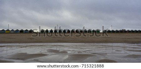 beach huts in the winter. Sutton on sea, Lincolnshire, U.K.