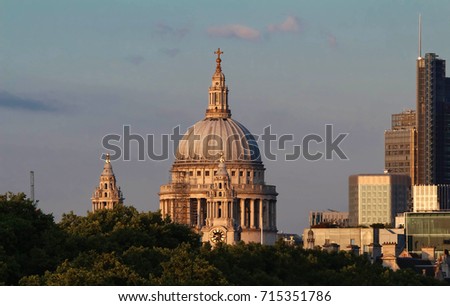The view of the dome of Saint Paul's Cathedral, City of London.
