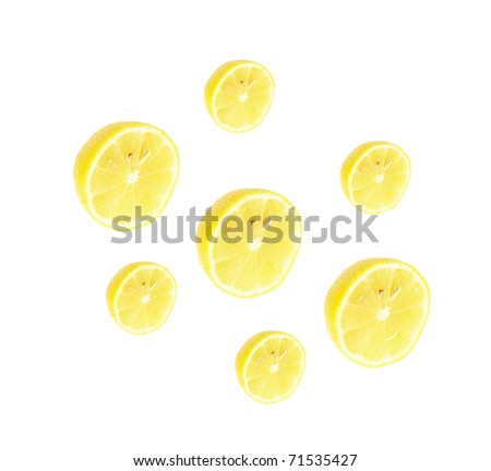 Single cross section of lemon. Isolated on white background. Studio photography.