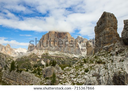 Cinque Torri cliffs in Dolomites Alps, Italy