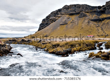 The picturesque icelandic view on the mountains and mountain river. Iceland. Background.