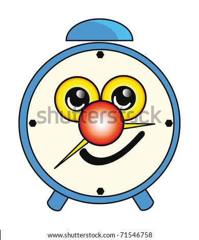 Illustration of happy cartoon alarm clock isolation over white background