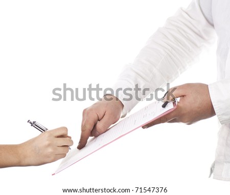 Female is signing a contract