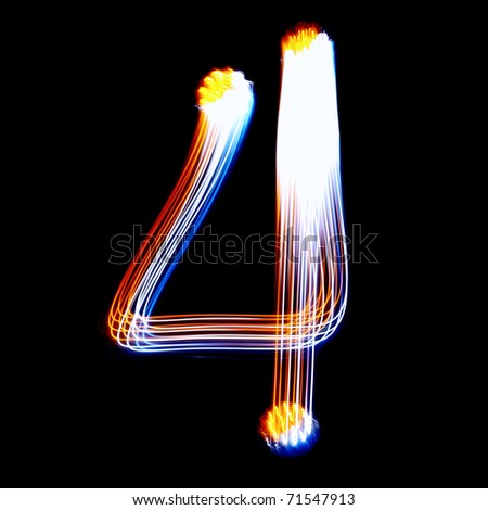 4 - Created by light colorful digits over black background