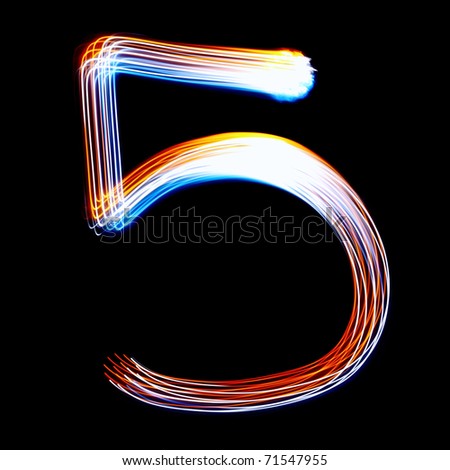 5 - Created by light colorful digits over black background