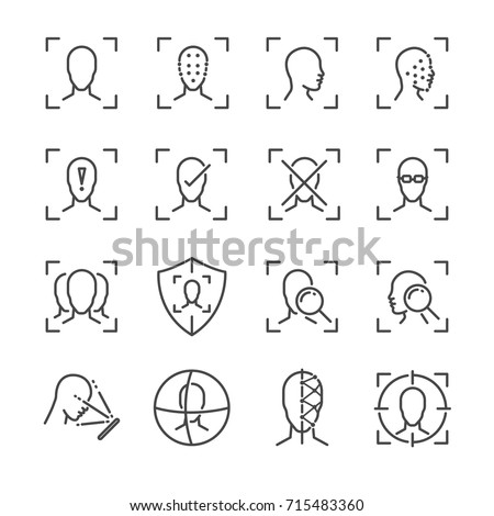 Face ID line icon set. Included the icons as face, recognition, facial, unlock, detect, scan and more. Royalty-Free Stock Photo #715483360