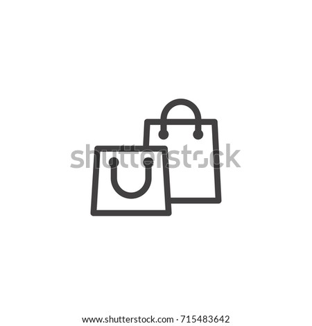 black outline silhouette of two shopping paper bags. flat icon isolated on white.  vector illustration. Stylish package for purchase. simple pictogram Black and white