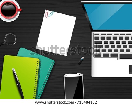 Vector illustration of Workplace office top view background