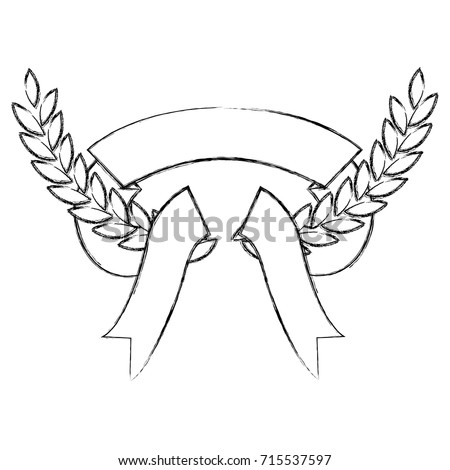 monochrome blurred olive branches and thick ribbon interlace vector illustration